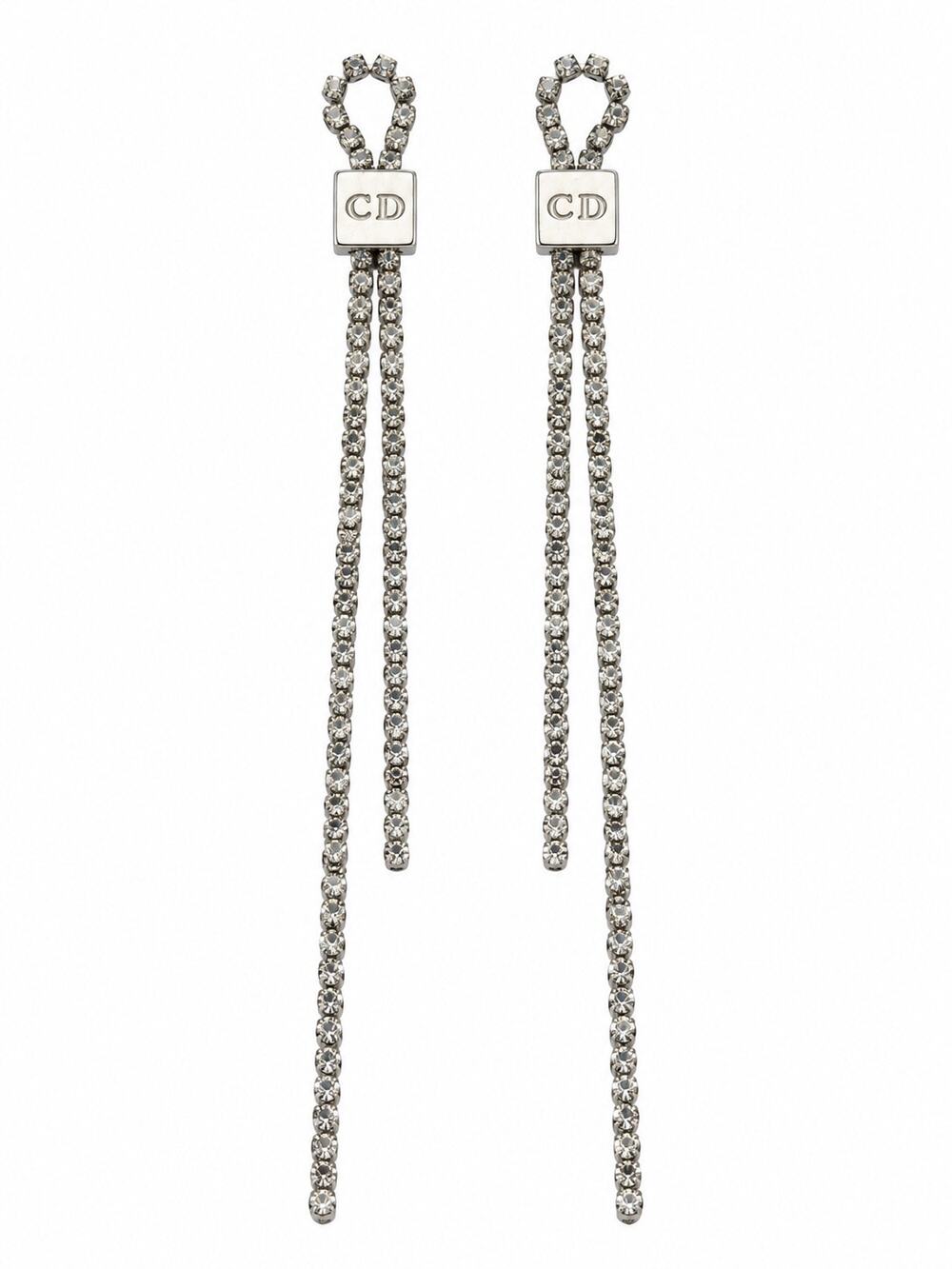 Christian Dior John Galliano Crystal Tassle CD Logo Cube Drop Earrings